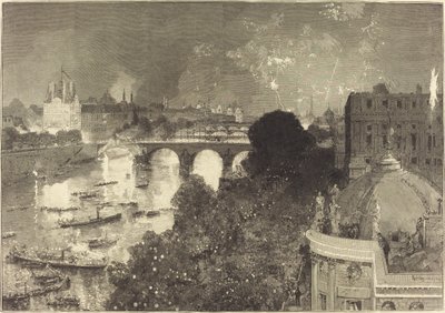 July 14th. Illumination of the Seine from Pont Neuf to Pont au Change by Auguste Lepere