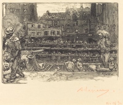 Unloading, Canal St. Martin by Auguste Lepere
