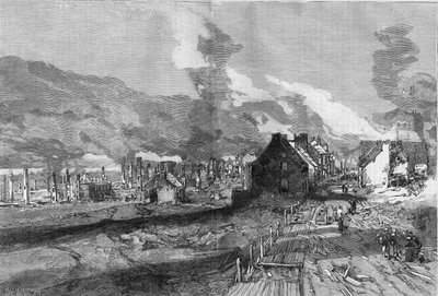 View of the ruins of Quebec City (Canada) after the fire of June 1881. Engraving by Lepere in 