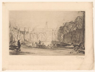 View of the Spaarne and the Sint Bavo by Auguste Lepère (signed by artist)