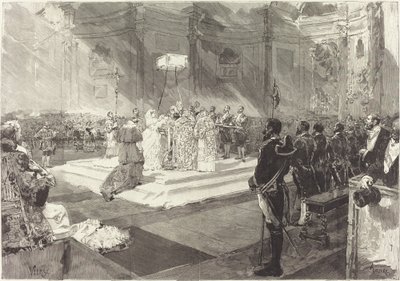 Royal Baptism at the Spanish Court by Auguste Lepère after Daniel Vierge