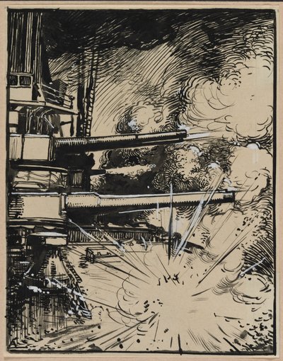 Bomb Exploding on an Armored Ship with Cannons Aimed by Auguste Louis Lepère