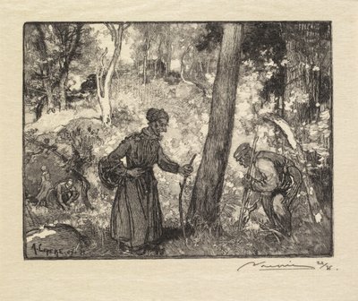 Fontainebleau Forest: Mushroom Hunters at the Rocher Bernard by Auguste Louis Lepère