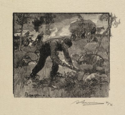 Fontainebleau Forest: Pulling the Heather. 1890 by Auguste Louis Lepère