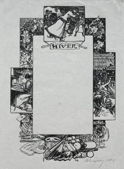 Paris Almanac, 1897: Decorative Border, Winter by Auguste Louis Lepère