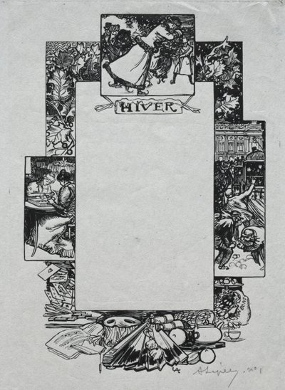 Paris Almanac, 1897: Decorative Border, Winter by Auguste Louis Lepère