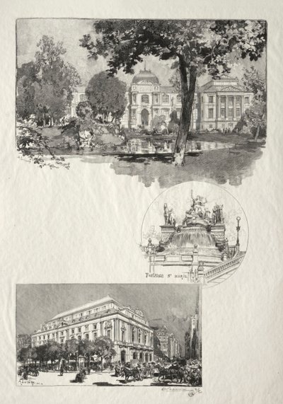 Rouen Illustrated: The Museum; St. Marie Fountain; The Arts Theatre by Auguste Louis Lepère
