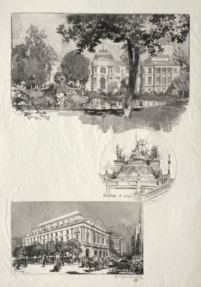 Rouen Illustré: La Musée, Fontaine St. Marie, Le Théâtre des Arts, 1896 by Auguste Louis Lepère