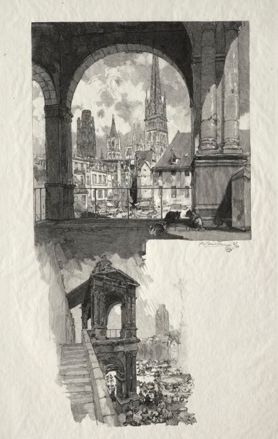 Rouen Illustré: Place de la Haute Vieille Tour, Edicule de la Fierte, 1896 by Auguste Louis Lepère