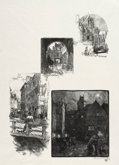 Rouen Illustrated: Rue des Charretes; Rue de Halage; Rue Eau de Robec; Place des Arts by Auguste Louis Lepère