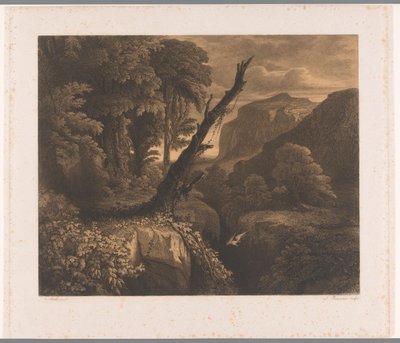 Mountain Landscape with Bird Flying Through a Ravine (series title: Ten Etchings by A. Numans) by Auguste Numans