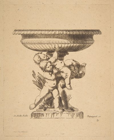 Ornamental Design of Three Children Holding Up a Fountain by Auguste Pequegnot