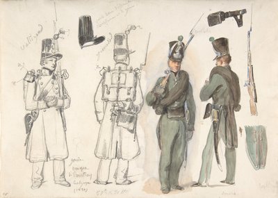 Uniforms of the Civil Guard in Courtray, Belgium by Auguste Raffet
