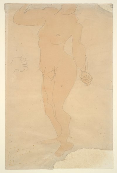 Standing Nude (head partially cut off by edge of paper) by Auguste Rodin