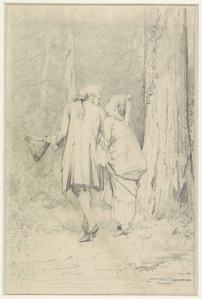 Walking Couple in Forest by Auguste Serrure