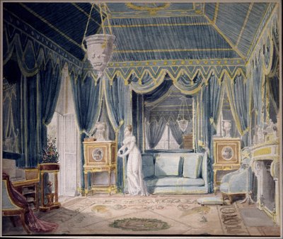 Boudoir de la reine Hortense de Beauharnais in 1811. Watercolour by Auguste Garneray. Private Collection by Auguste Simon Garneray