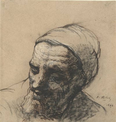 Head of an old man with beard and cap by Auguste Theodule Ribot