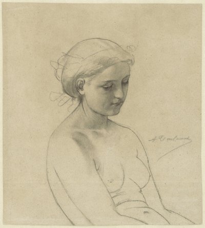 Seated Female Nude, Three-Quarter View to the Right, Half-Length by Auguste Toulmouche