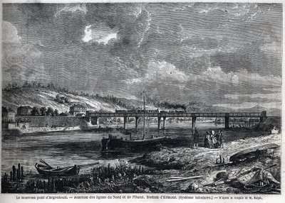 The new Bridge at Argenteuil. Junction of the North and West lines. Ermont section (tubular system). Engraving after sketch by Ralph in 