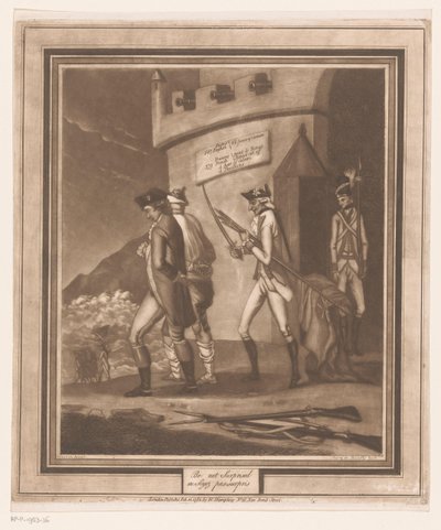 Soldiers with Two Prisoners by Tower by Auguste de Bouillé