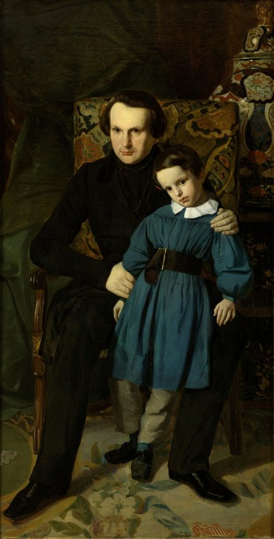 Portrait of Victor Hugo with his son, 1836 by Auguste de Chatillon