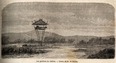 A rice guard, near Batavia (present-day Jakarta). Drawing by M. de Molins, to illustrate his journey to Java by Auguste de Molins