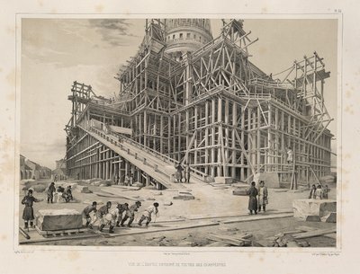 View of the Cathedral surrounded by wooden scaffolding From: The Construction of the Saint Isaacs Cathedral, 1845 by Auguste de Montferrand