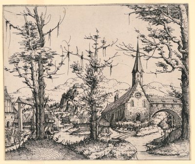 Church by a Stream, Spanned by a Covered Bridge by Augustin Hirschvogel