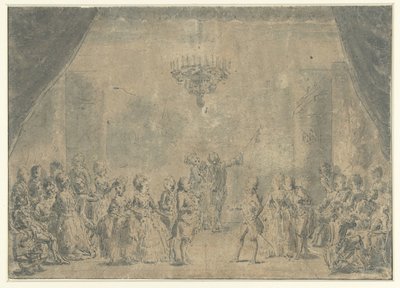 A Reception, Presented on a Stage by Augustin de Saint Aubin (manner of)