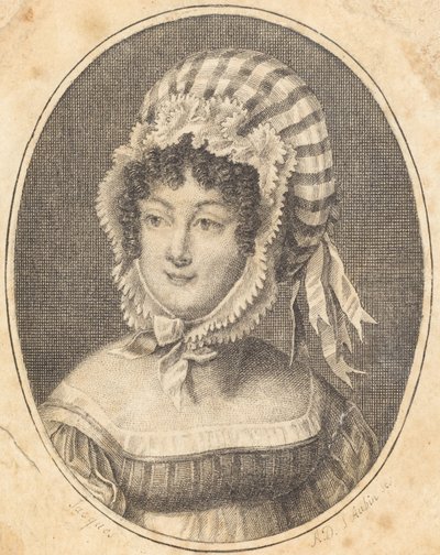 Head of a Woman Wearing a Striped Bonnet by Augustin de Saint Aubin
