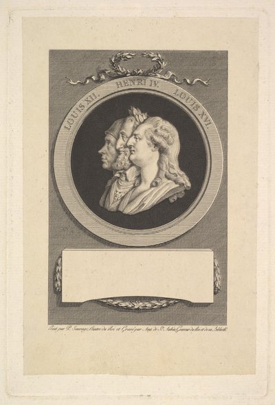 Portrait of Louis XVI, Henri IV, and Louis XII by Augustin de Saint Aubin