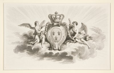 Royal Crest with Fleurs de Lis Flanked by Angels, 19th century reproduction by Augustin de Saint Aubin