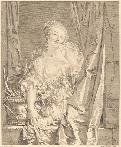 The Blown Kiss by Augustin de Saint Aubin after Jean Baptiste Greuze