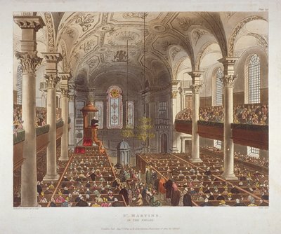 Interior of the Church of St Martin-in-the-Fields, Westminster, London by Augustus Charles Pugin, Thomas Rowlandson