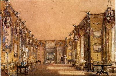 Interior of the Yellow Drawing Room at Brighton Pavilion, c.1820 by Augustus Charles Pugin