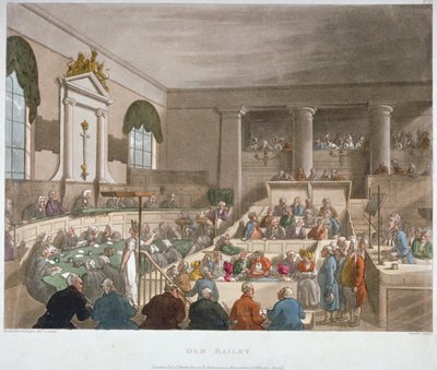 Interior View of the Sessions House, Old Bailey, with a Court in Session, City of London by Augustus Charles Pugin