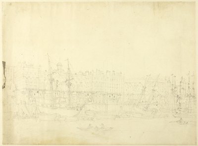 Study for Custom House, from the River Thames, from Microcosm of London by Augustus Charles Pugin