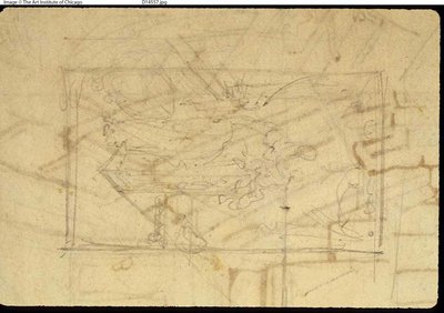 Study for Exhibition Room, Somerset House, from Microcosm of London (recto); Sketch of a Painting: Madonna and Child (verso) by Augustus Charles Pugin