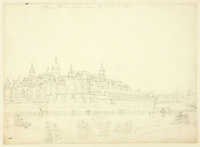 Study for The Tower Taken from the New Mint, from Microcosm of London by Augustus Charles Pugin