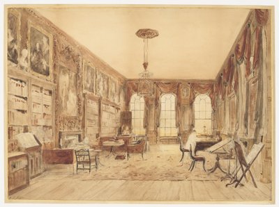 The Interior of the Library at Cassiobury by Augustus Charles Pugin