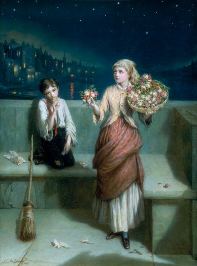 A London Crossing Sweeper and Flower Girl, 1884 by Augustus E Mulready