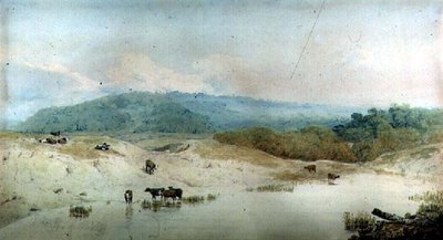 View in Yorkshire, River and Cattle by Augustus Wall Callcott