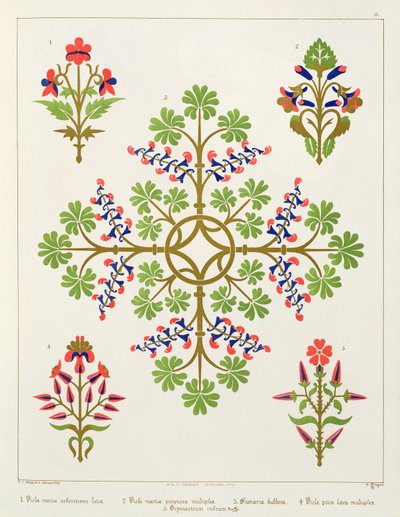 Rose motif wallpaper design, printed by M. and N. Hanhart by Augustus Welby Northmore Pugin