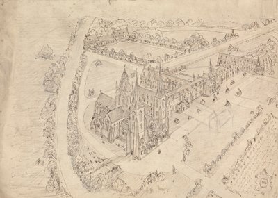 Sketch of a Gothic Church and Monastery by Augustus Welby Northmore Pugin