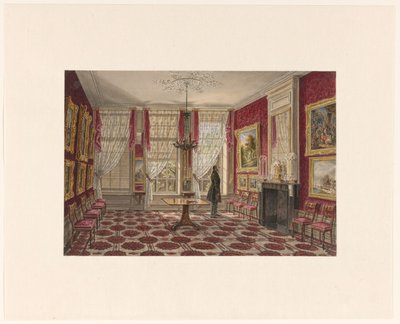 19th Century Interior with Paintings and Standing Figure by Augustus Wijnantz
