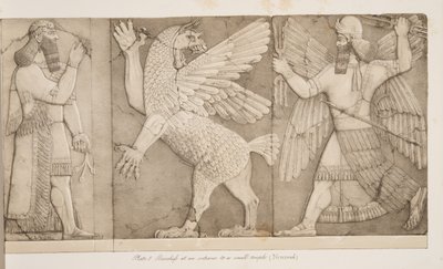 Basreliefs at an entrance to a small temple, from Monuments of Nineveh by Austen Henry Layard