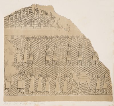 Captives and part of the Walled City (Kouyunjik), illustration from Monuments of Nineveh, 1858 by Austen Henry Layard