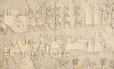 Detail (Captives and Spoil from the City of Lachich), illustration from Monuments of Nineveh, 1858 by Austen Henry Layard