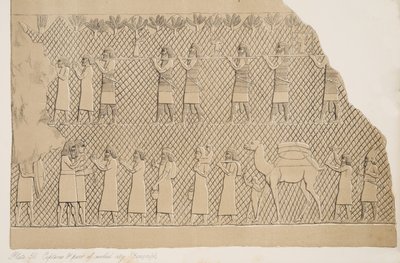 Detail (Captives and part of the Walled City, Kouyunjik), illustration from Monuments of Nineveh, 1858 by Austen Henry Layard