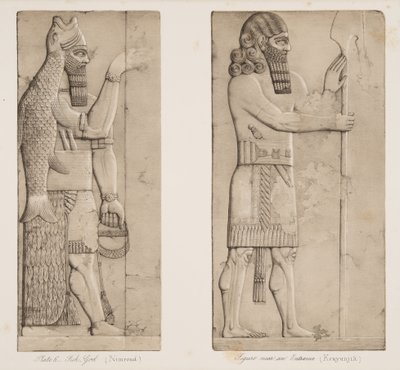 Fish God and Figure near an Entrance, from Monuments of Nineveh by Austen Henry Layard
